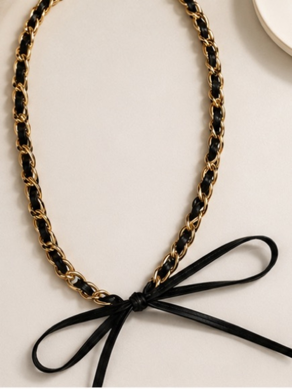 Designer Inspired Gold Chain Necklace with  Bow Feminine Edgy Chic